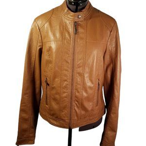 Joujou Faux Leather Bomber Jacket Women's Large Brown